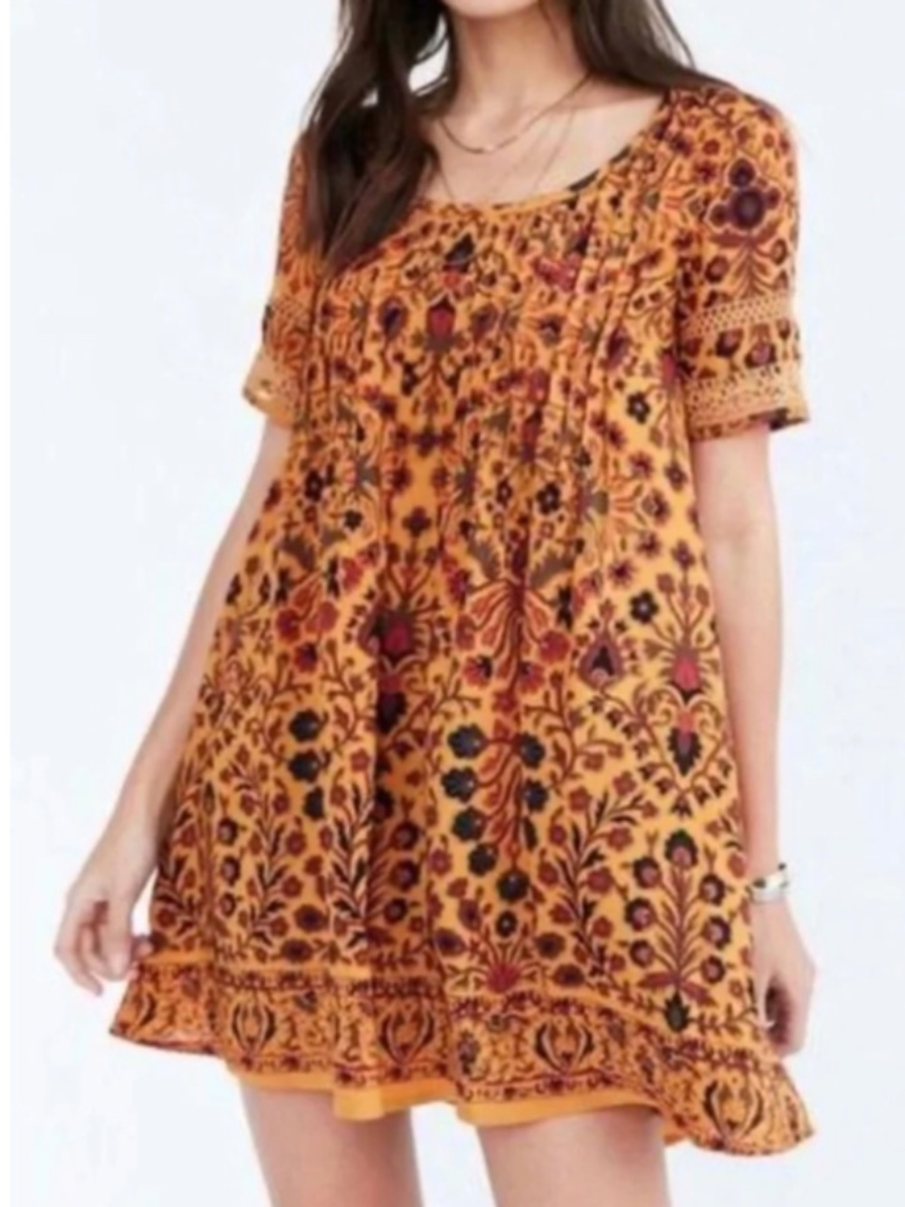 Ecote Boho Orange and Brown Dress Sz M